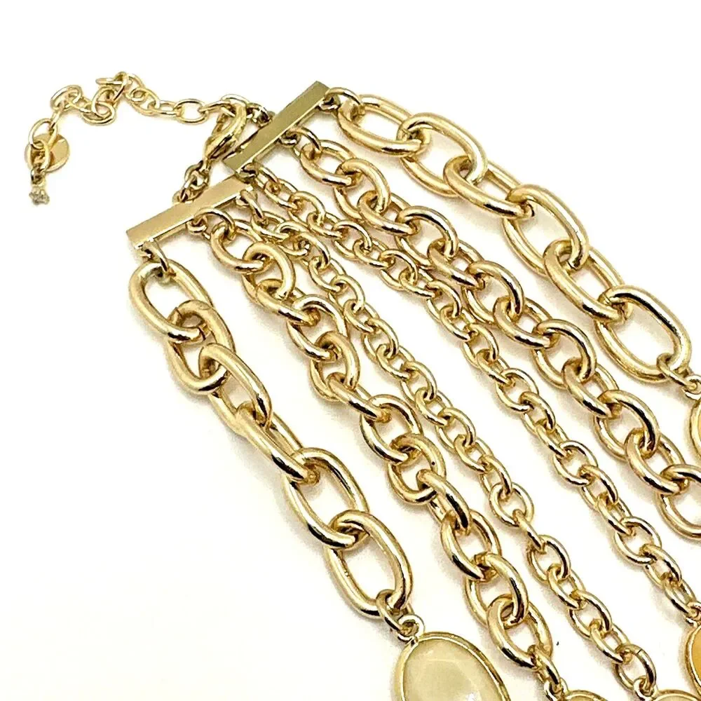 TALBOTS Multi Strand Statement Necklace Cream Beige Yellow Gold Tone 17-20